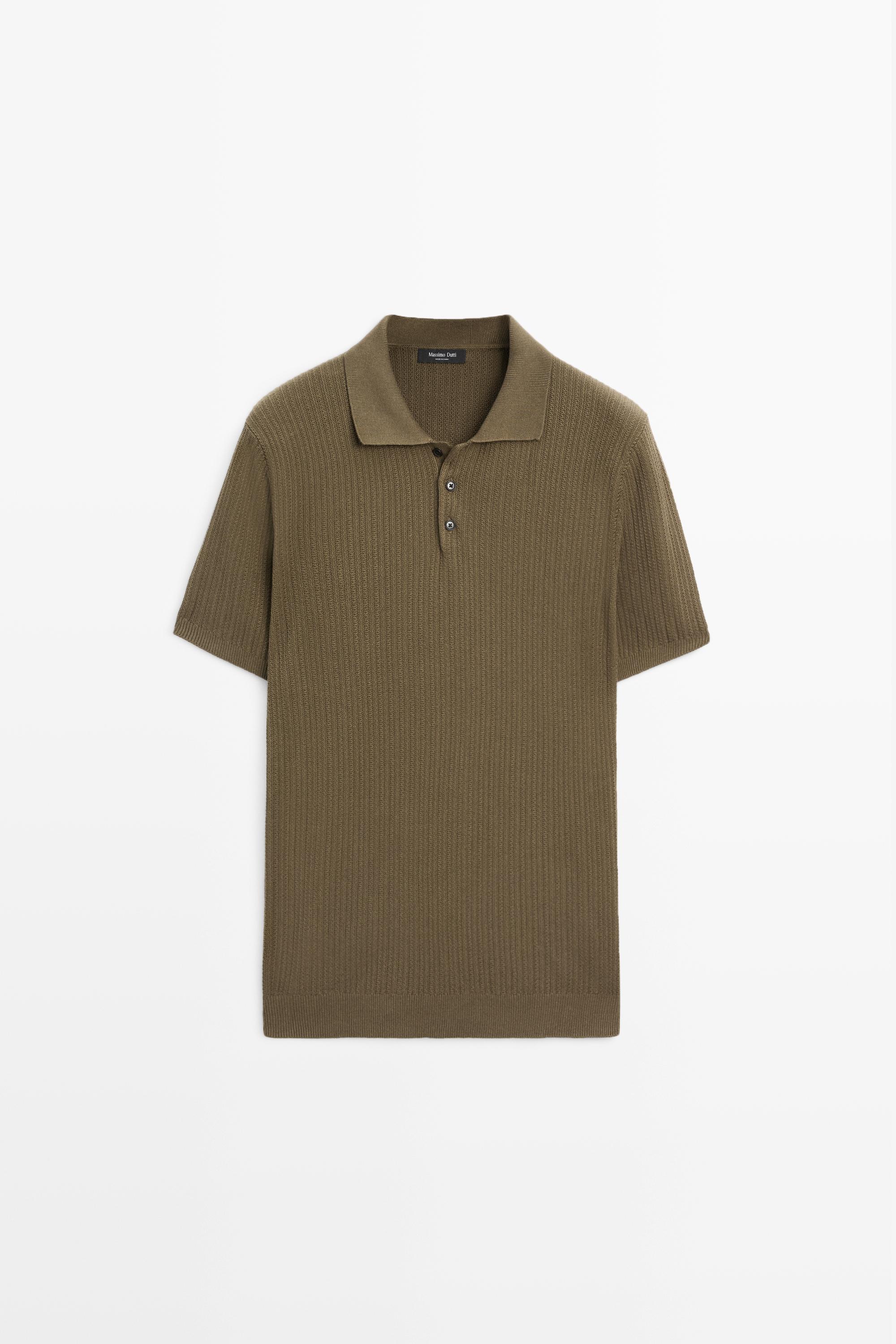 100% cotton textured knit polo sweater